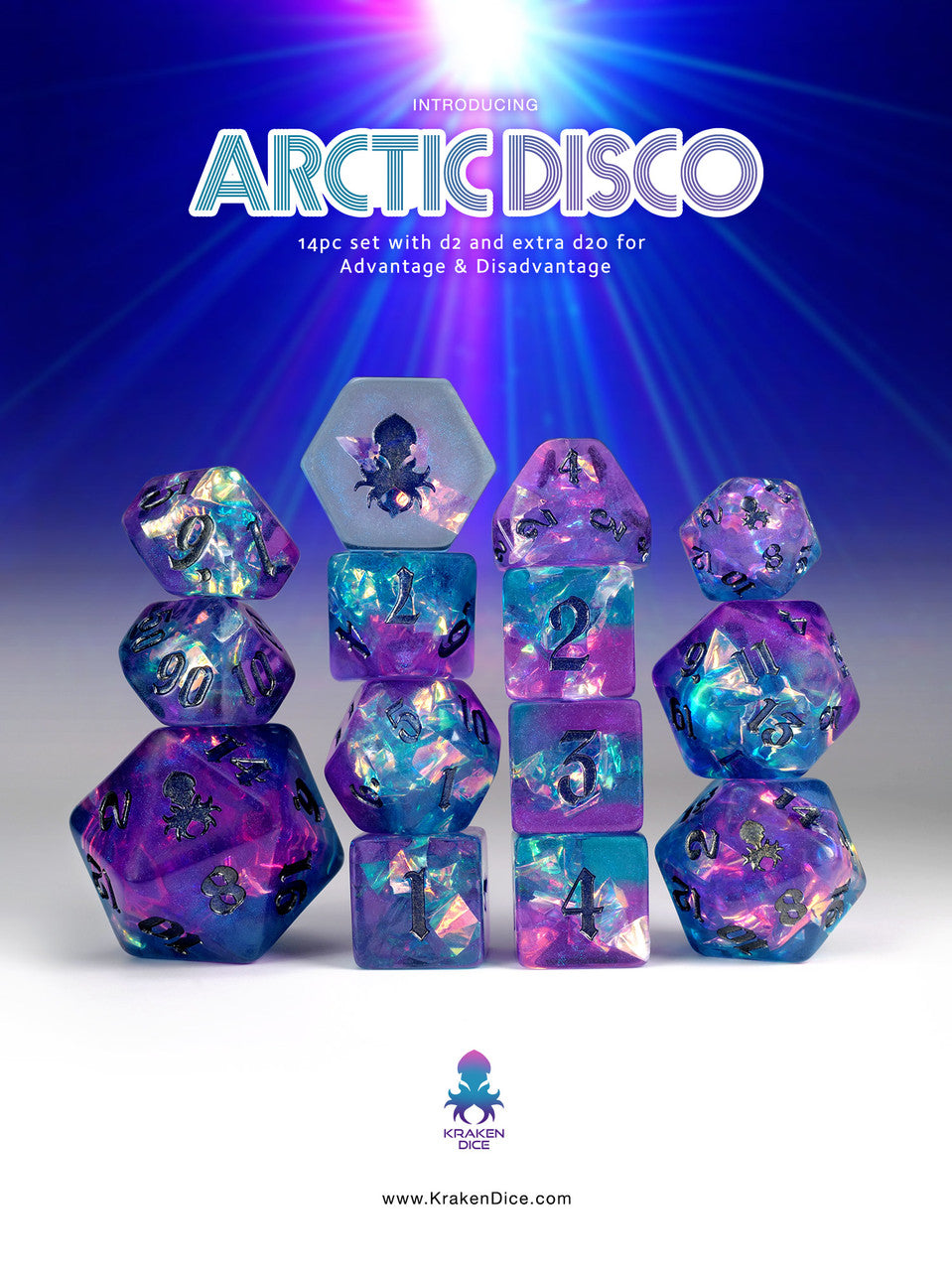 Arctic Disco Holo Foil 14pc Dice Set